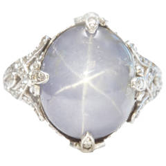 Art Deco Star Sapphire Platinum Ring