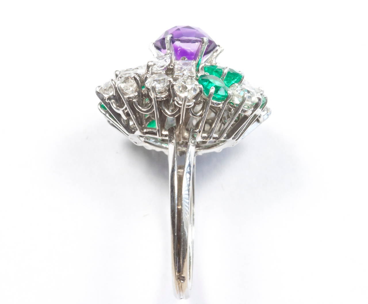 French Diamond Emerald Amethyst Gold Ring In Excellent Condition In Beverly Hills, CA