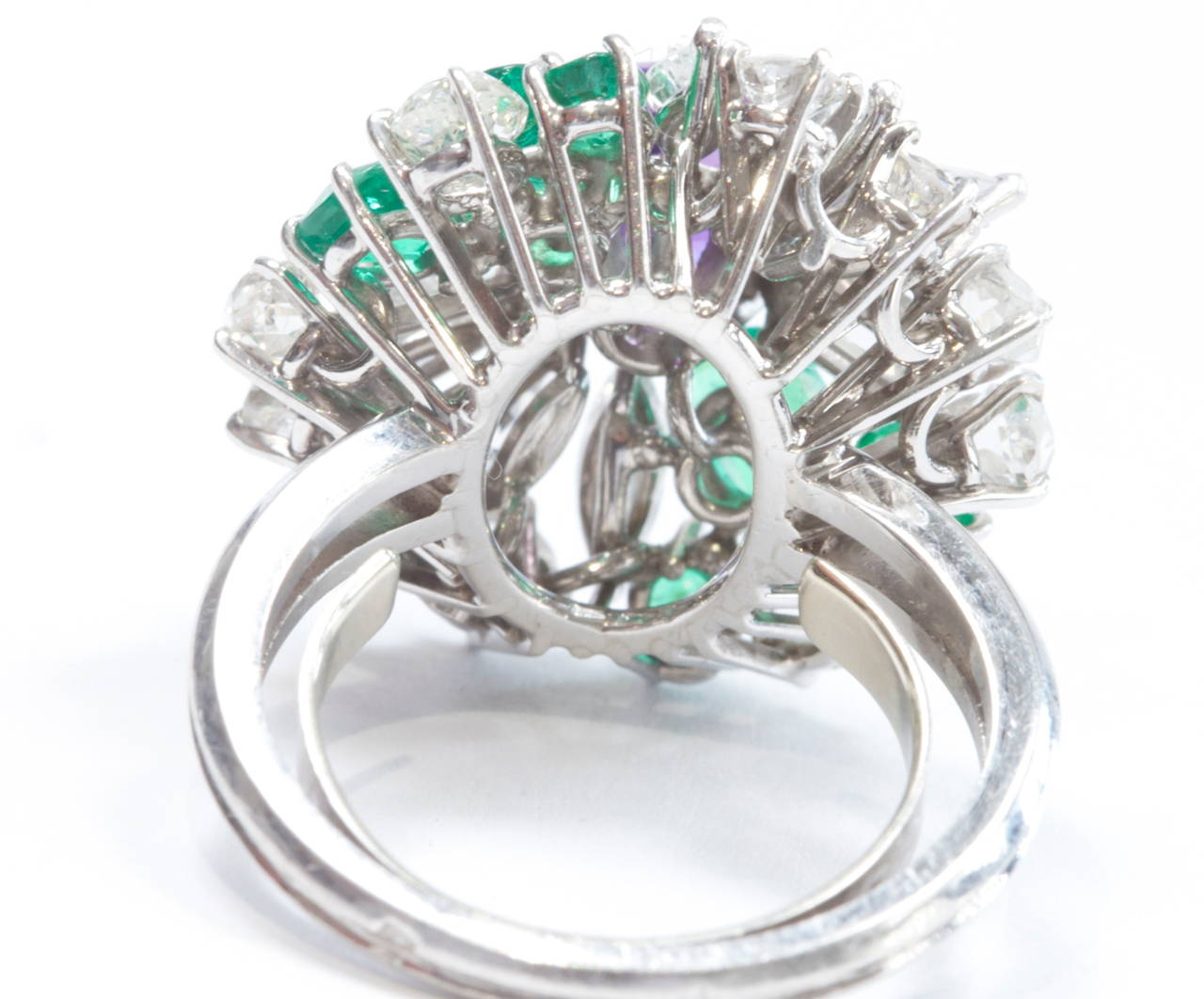 Women's French Diamond Emerald Amethyst Gold Ring