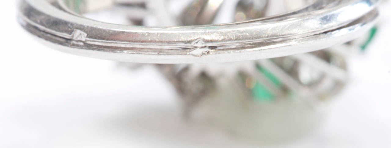 French Diamond Emerald Amethyst Gold Ring 1