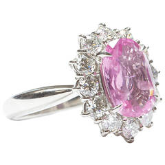 Sapphire Diamond Platinum Flower Motif Halo Ring