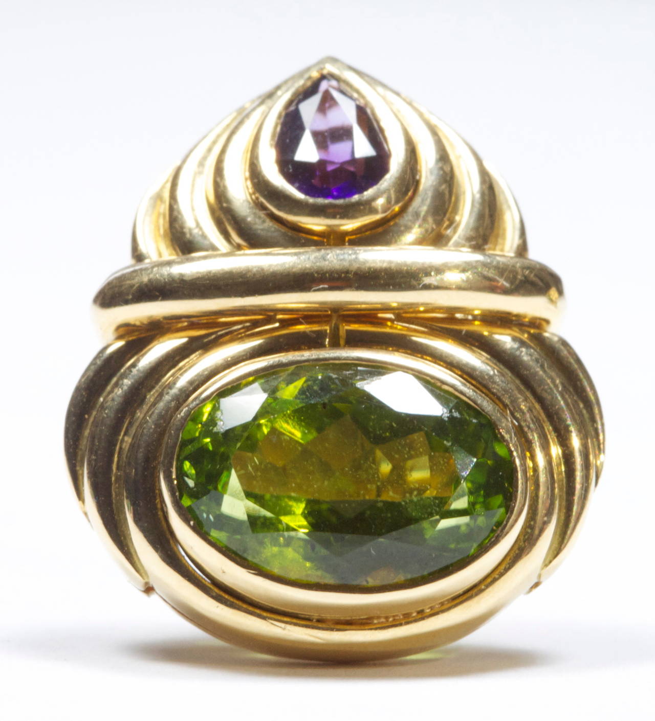 Bulgari Peridot Amethyst Gold Earrings In Excellent Condition In Beverly Hills, CA