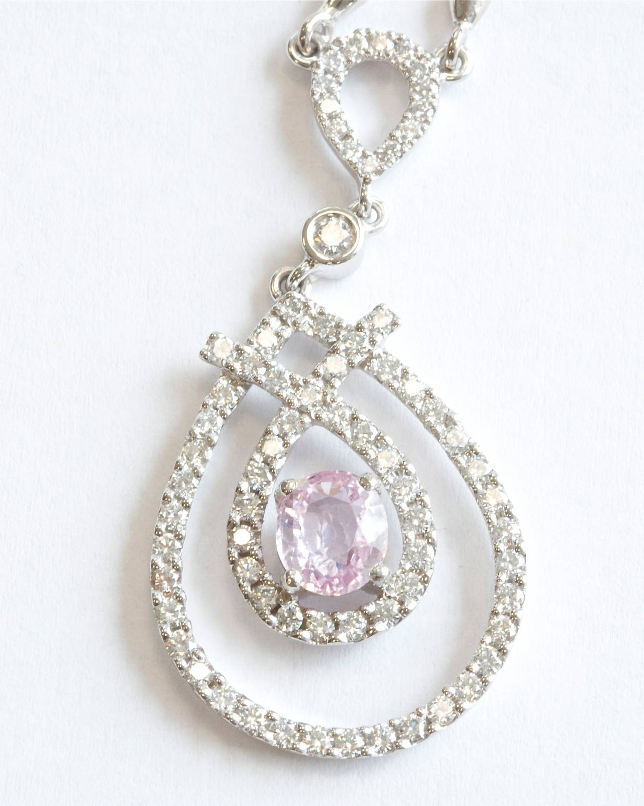 Modern Light Pink Sapphire Diamond Gold Necklace