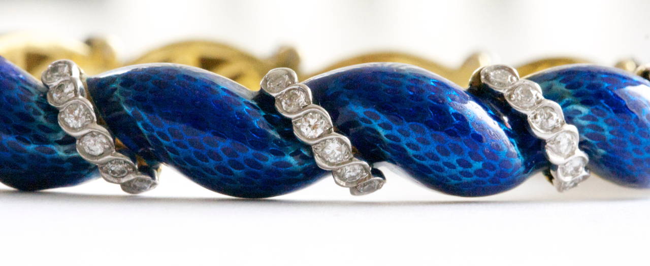 Van Cleef & Arpels Enamel Diamond Gold Bracelet