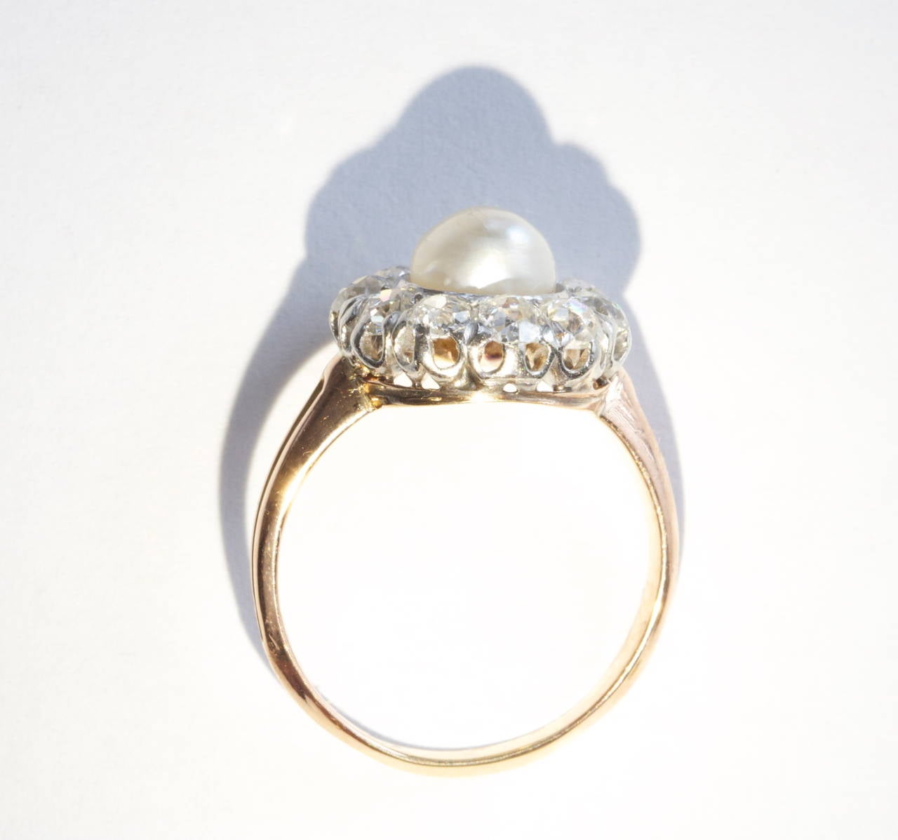 Edwardian Natural Pearl Diamond Gold Engagement Ring