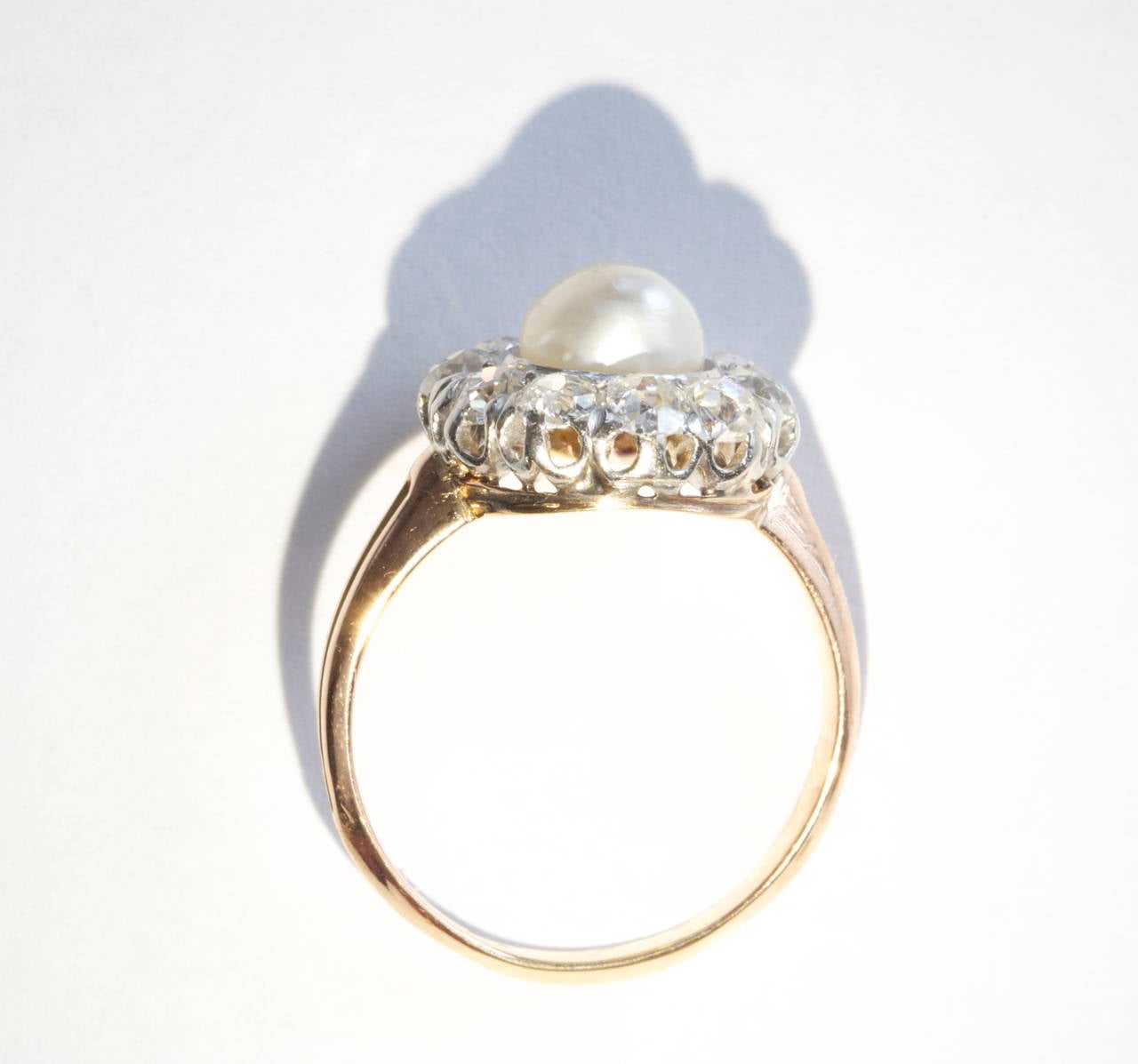 Natural Pearl Diamond Gold Engagement Ring at 1stDibs