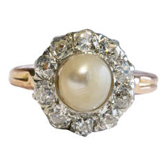 Natural Pearl Diamond Gold Engagement Ring