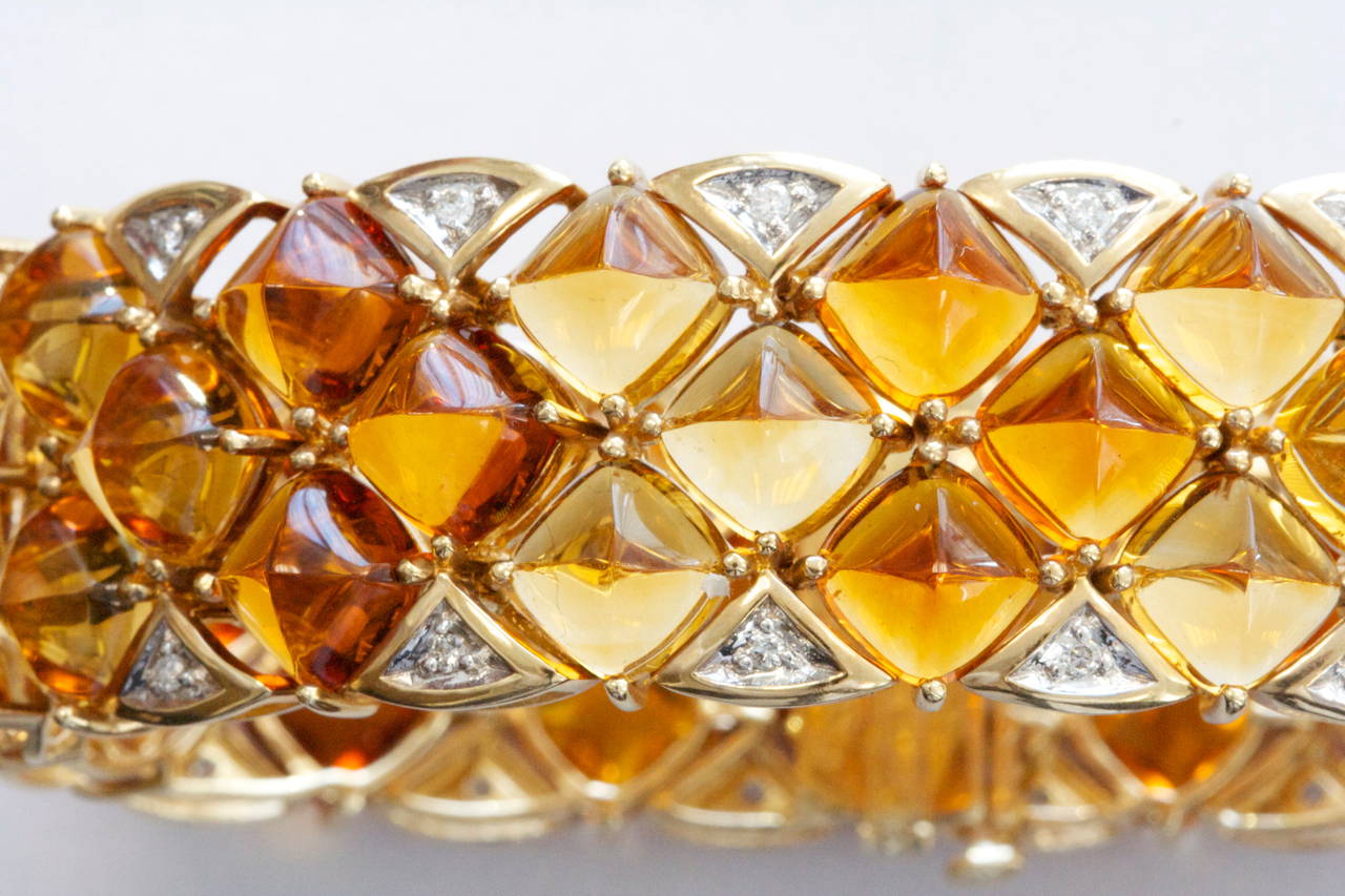 Retro Citrine Diamond Gold Bracelet In Excellent Condition In Beverly Hills, CA