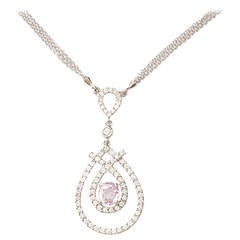 Light Pink Sapphire Diamond Gold Necklace