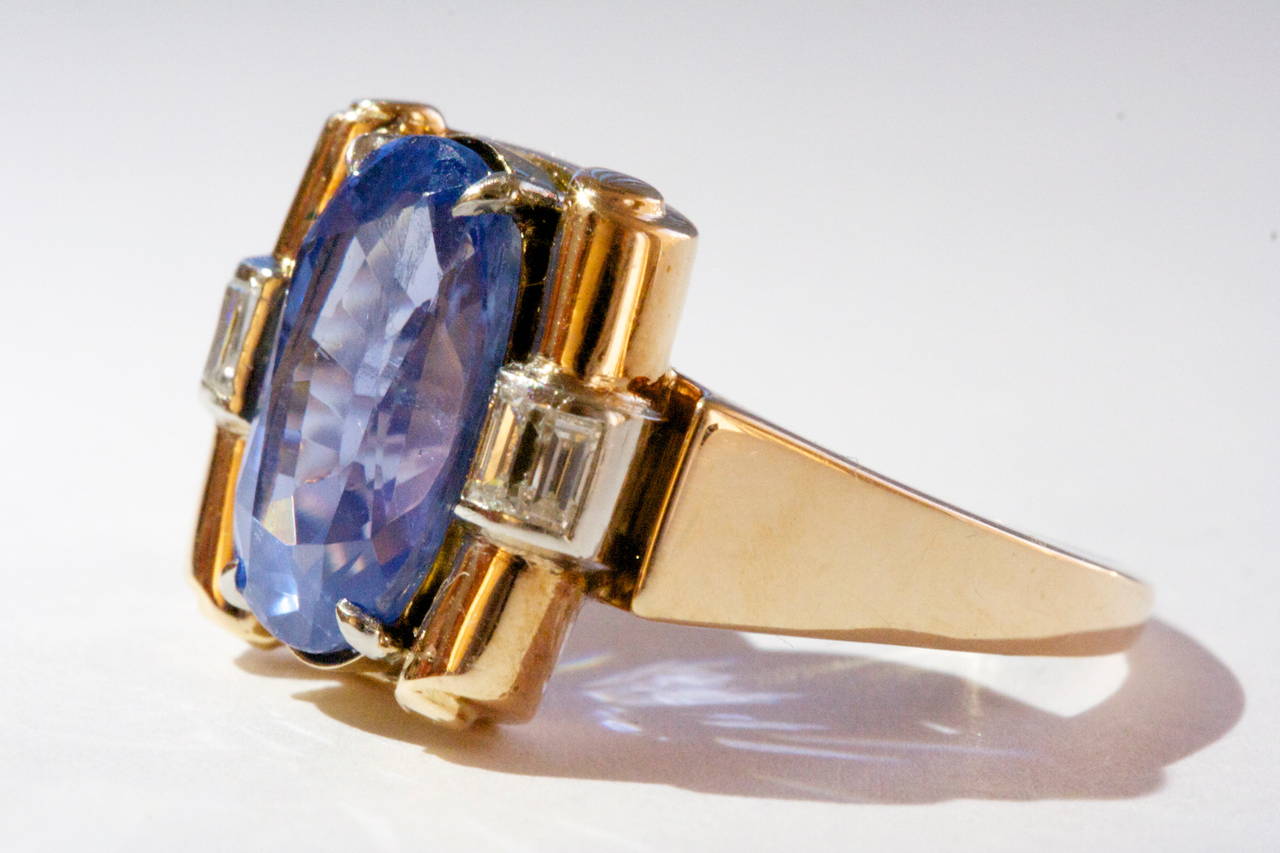 Retro Sapphire Diamond Gold Ring In Excellent Condition In Beverly Hills, CA