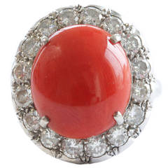 Ox Blood Coral Diamond Gold Ring
