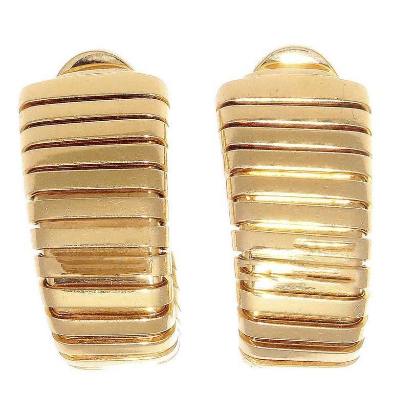 Bulgari Tubogas Gold Earrings at 1stDibs
