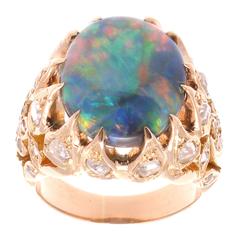 Belle Epoque French Black Opal Diamond Gold Ring