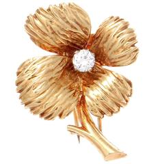 Van Cleef & Arpels French Diamond Gold Flower Brooch