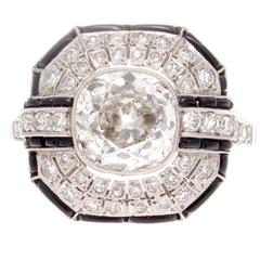 Diamond Onyx Platinum Engagement Ring
