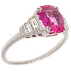 Art Deco 1.29 Carat GIA Burma Pink Sapphire Diamond Platinum Engagement Ring