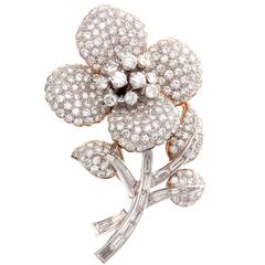 Large Diamond Gold Flower Brooch