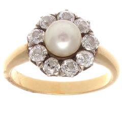 Antique French Pearl Diamond Gold Ring