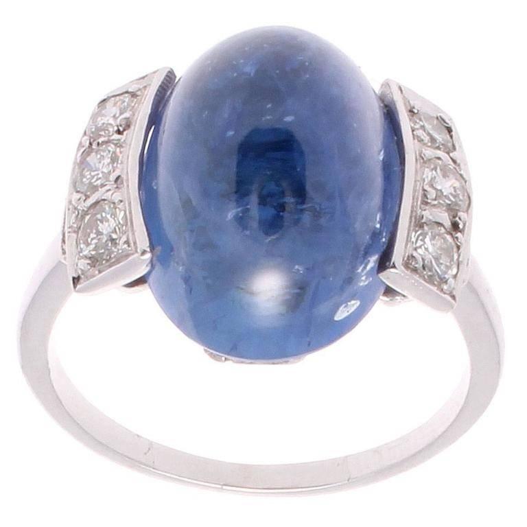French 17 Carat Sapphire Diamond Platinum Ring