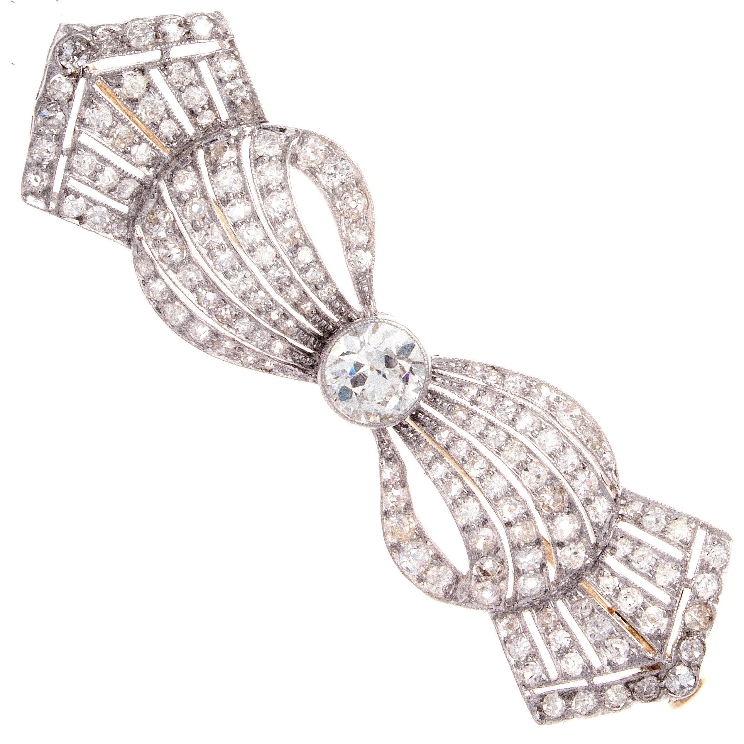 Art Deco Diamond Platinum Bow Brooch