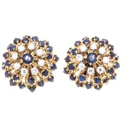 Retro Sapphire Diamond Gold Earrings