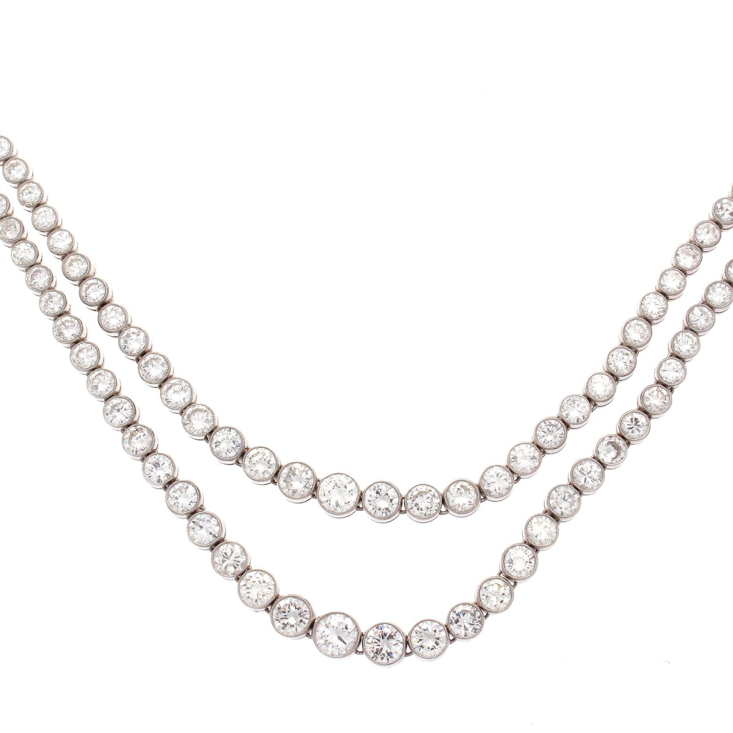Double Stranded Diamond Platinum Necklace For Sale at 1stdibs