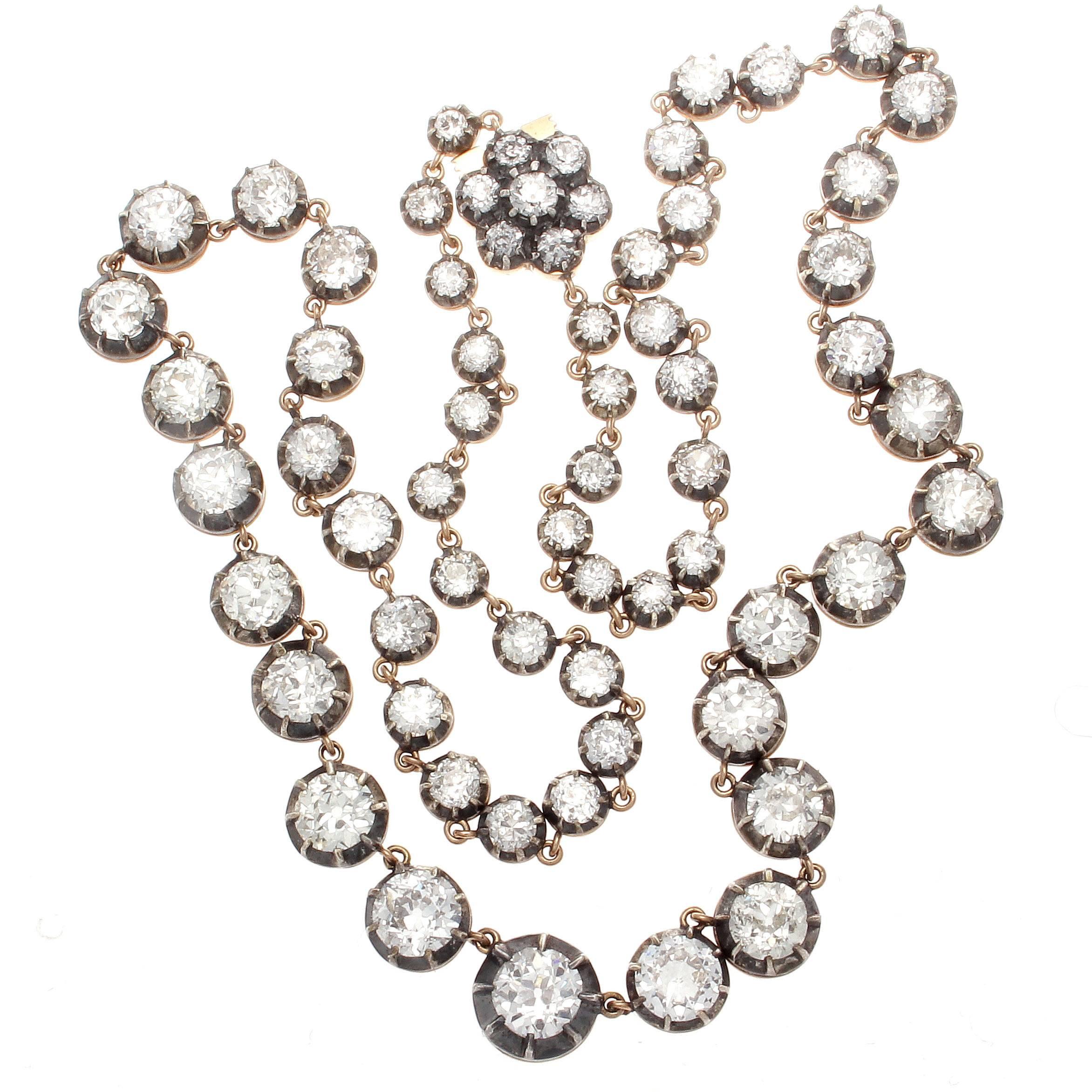 Victorian Diamond Silver Gold Riviere Necklace