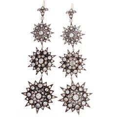 Long Victorian Star Diamond Gold Silver Earrings