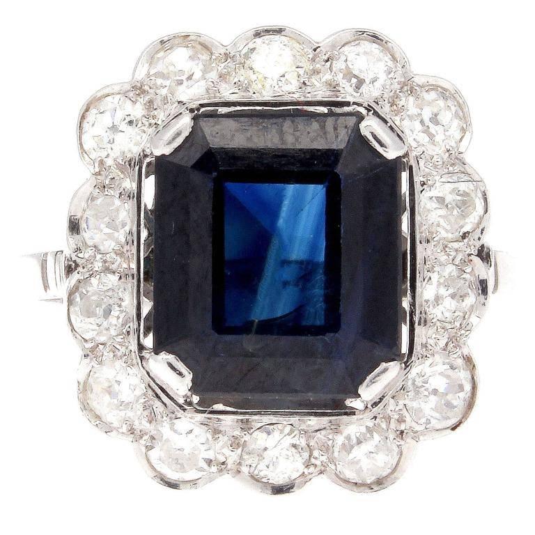 French Art Deco Sapphire Diamond Platinum Ring