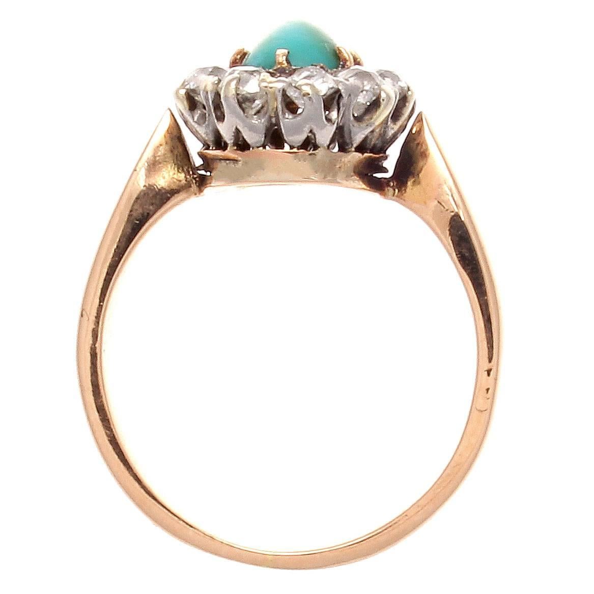 Belle Epoque Turquoise Diamond Gold Ring In Excellent Condition In Beverly Hills, CA