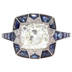 Sapphire Diamond Platinum Engagement Ring