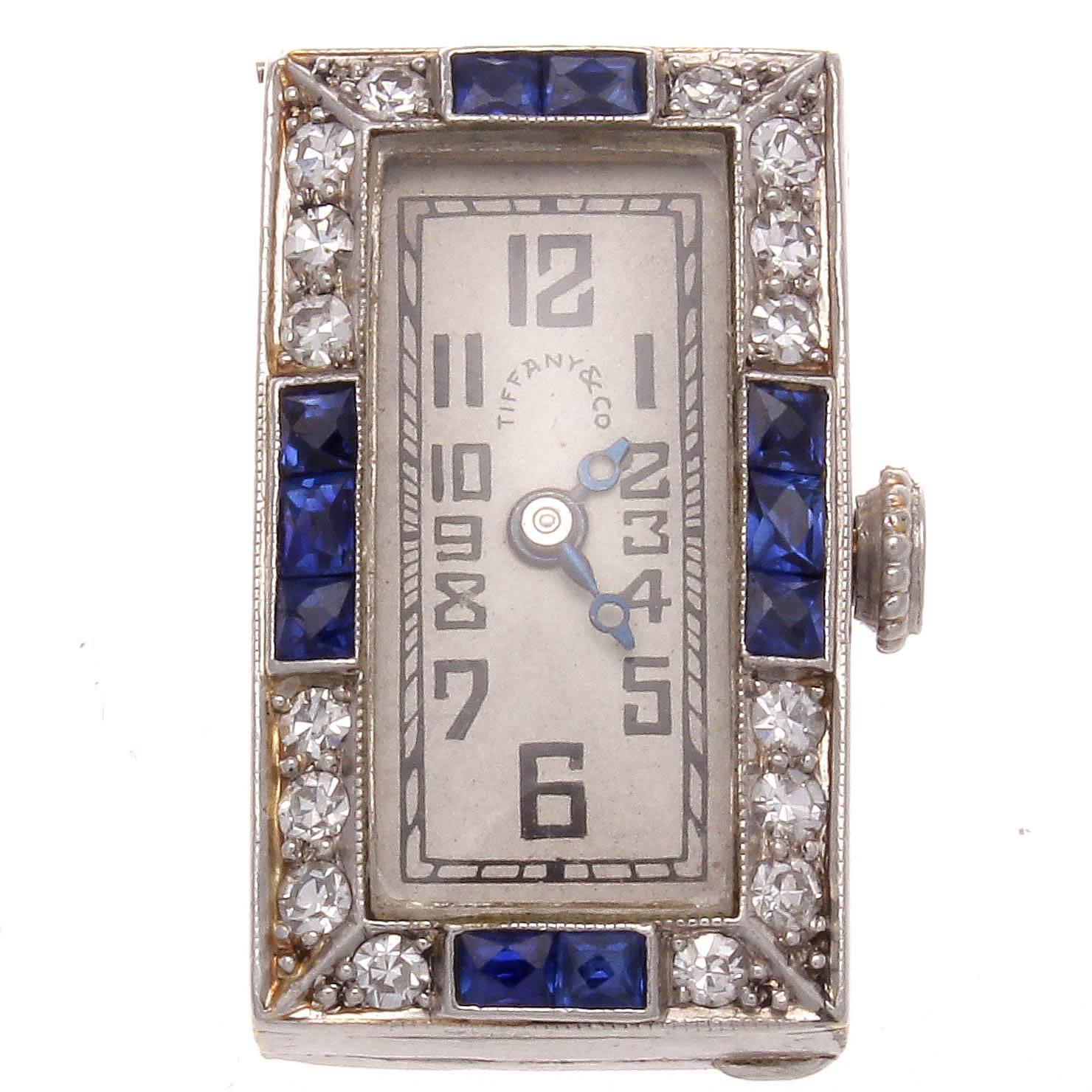 Tiffany & Co. Art Deco Sapphire Diamond Platinum Watch Clip