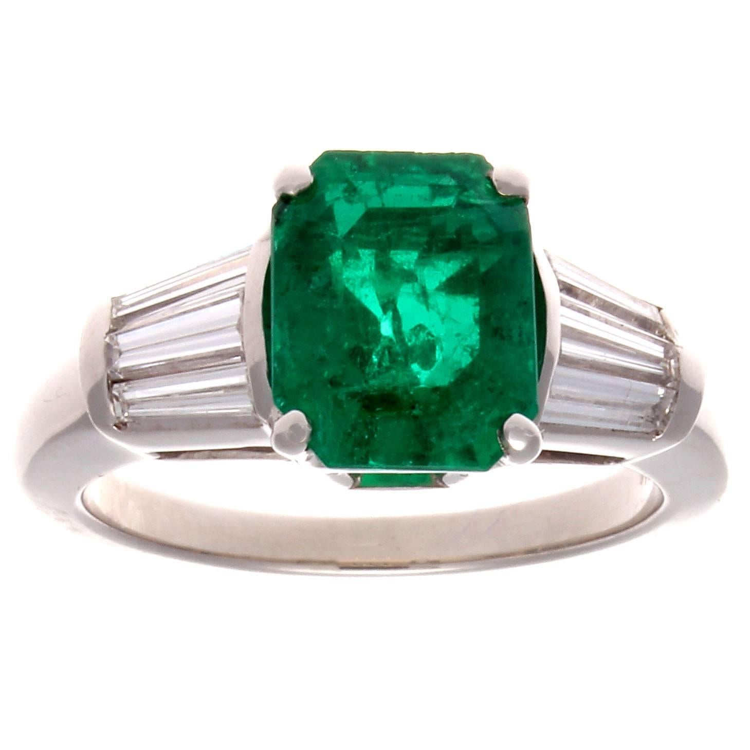 Colombian Emerald Diamond Platinum Engagement Ring