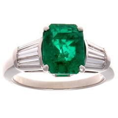 Colombian Emerald Diamond Platinum Engagement Ring