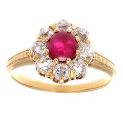 French Art Deco Ruby Diamond Gold Ring