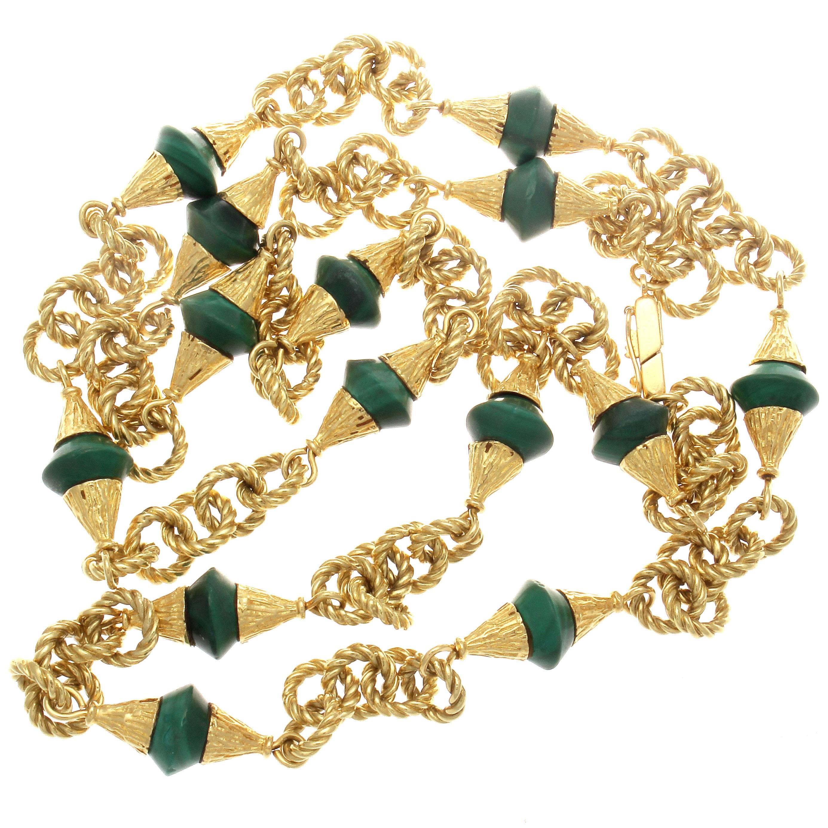 Tiffany & Co. Italy Malachite Textured Gold Necklace