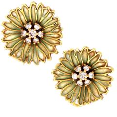 Enamel Diamond Gold Flower Earrings