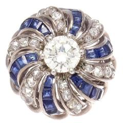 1950s Retro 1.07 Carat Diamond Sapphire Platinum Ring