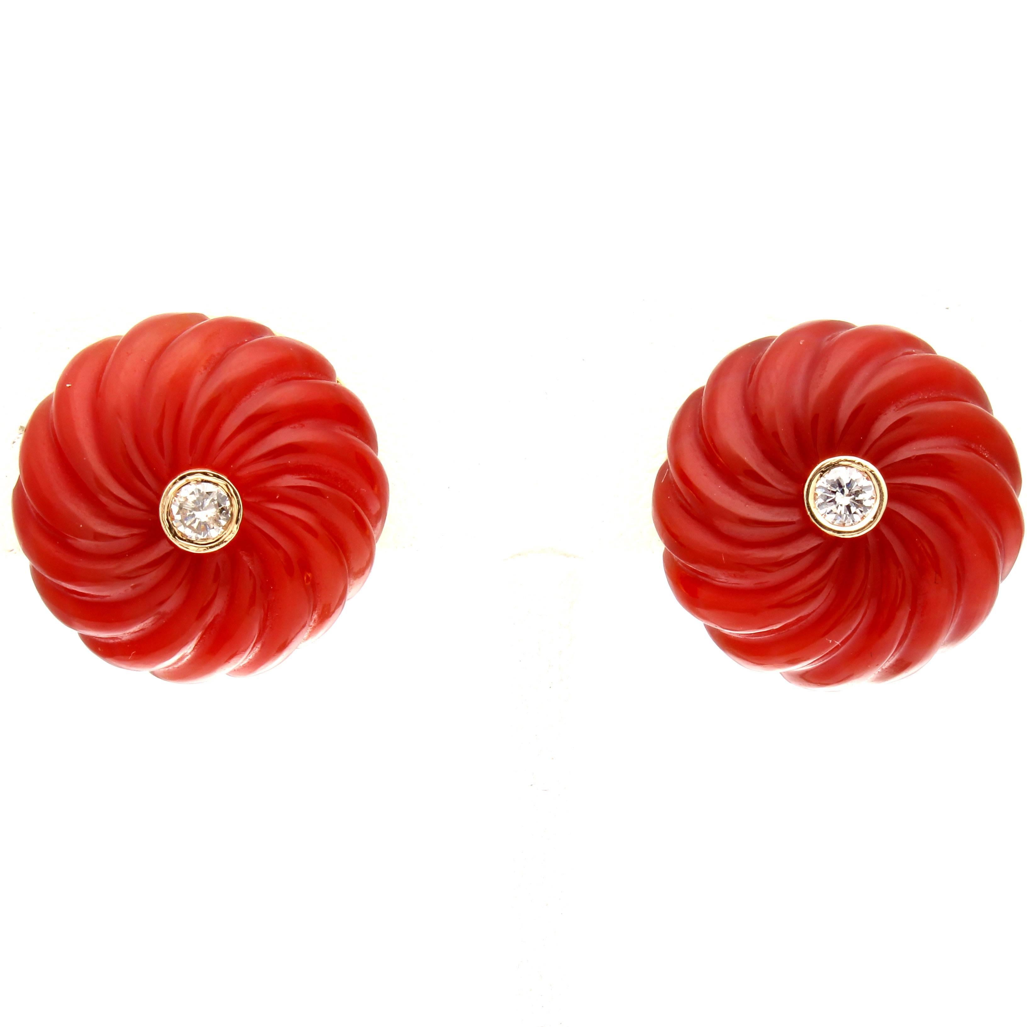 Cartier Diamond Carnelian Gold Button Earrings