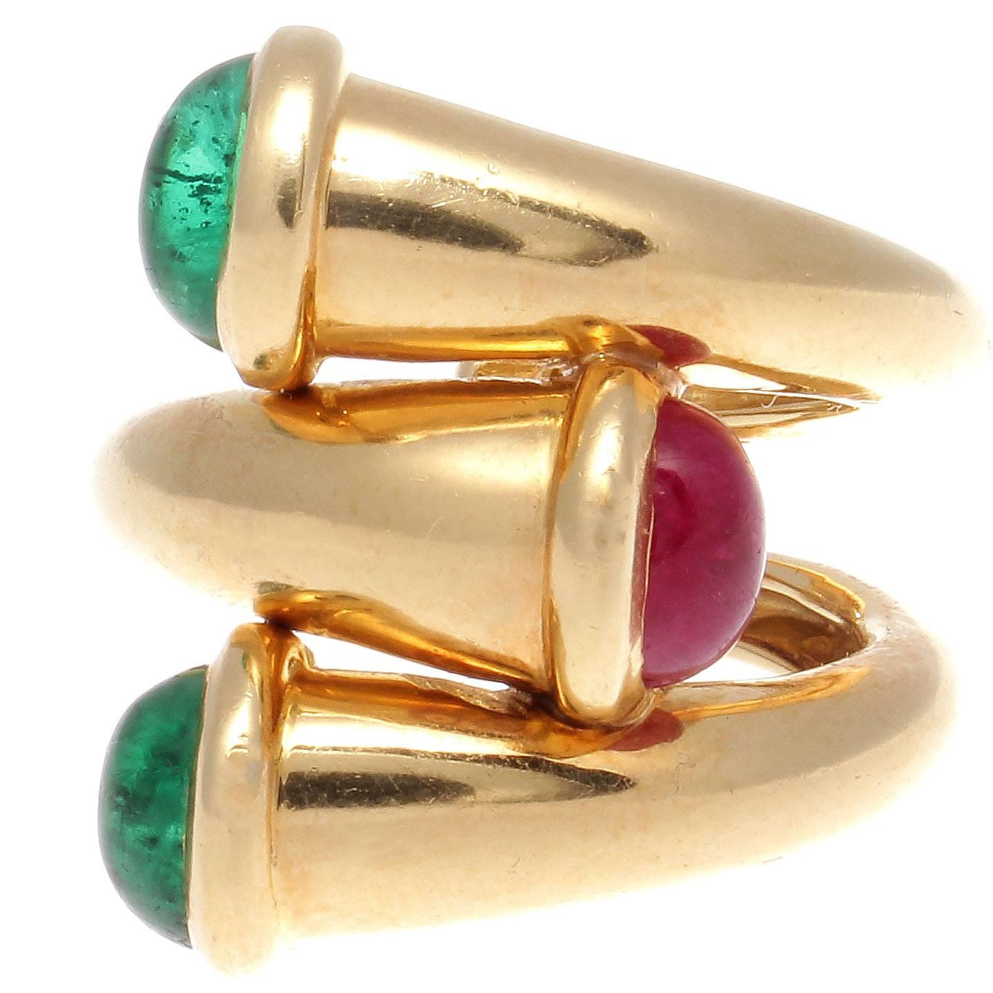 David Webb Emerald Ruby Gold Ring