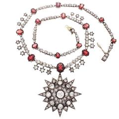 Antique Victorian Diamond Garnet Star Necklace
