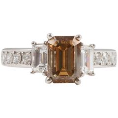 2.06 Carat Champagne Colored Diamond Platinum Engagement Ring