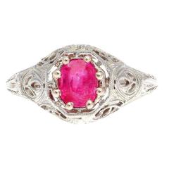 Vintage Art Deco Pink Sapphire Diamond Gold Engagement Ring