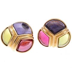 Bulgari Tourmaline Peridot Amethyst Gold Earrings