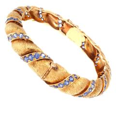 Retro Ruser Sapphire Gold Bangle Bracelet