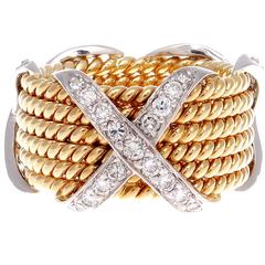 Tiffany & Co. Schlumberger Diamond Platinum Gold X Ring