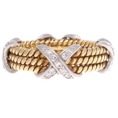 Tiffany & Co. Schlumberger Diamond Platinum Gold X Ring