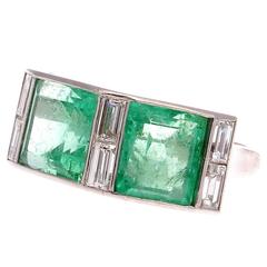 Art Deco Emerald Diamond Platinum Ring