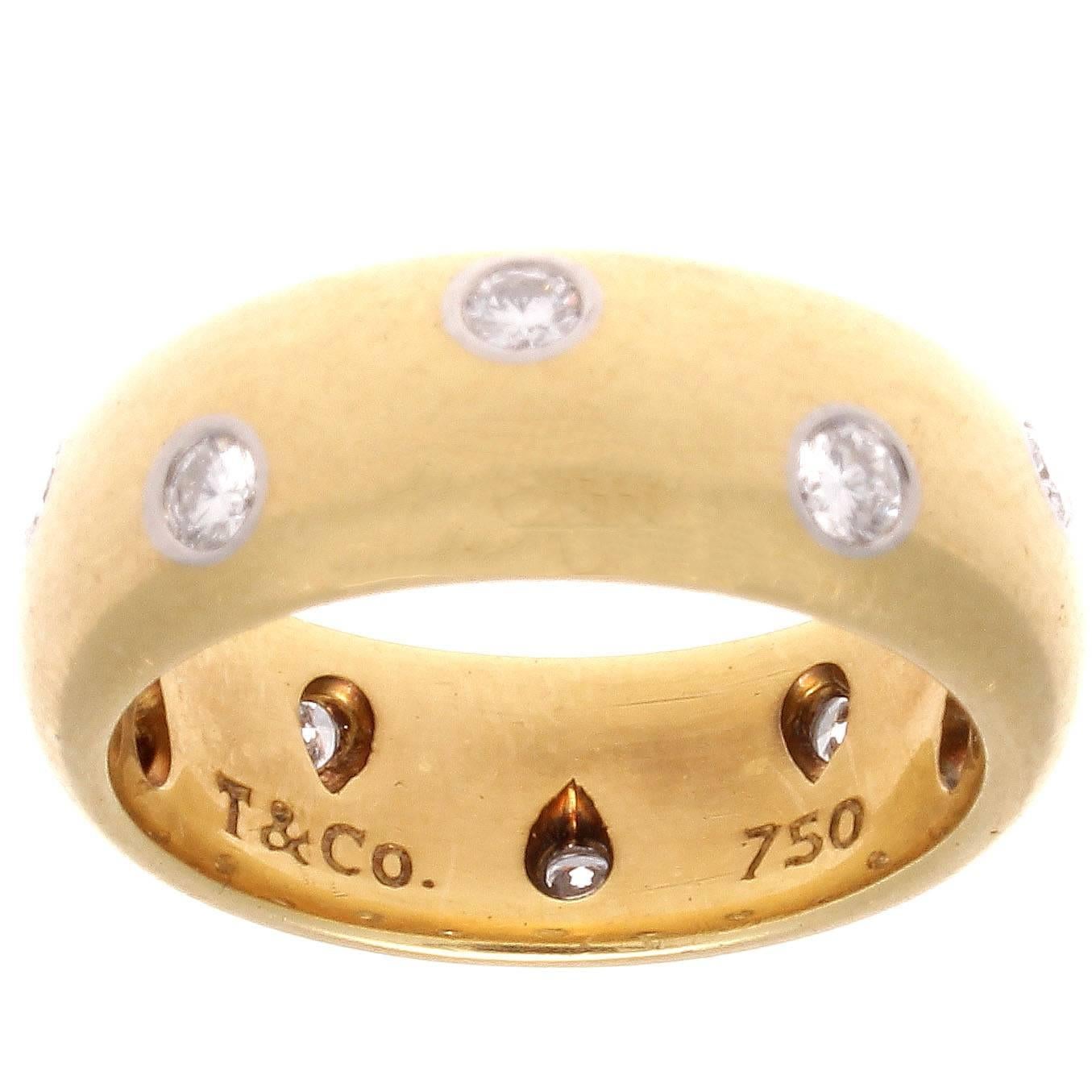 Tiffany & Co. Wide Etoile Diamond Gold Platinum Ring