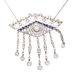 Diamond Sapphire Platinum Necklace Diamond Sapphire Platinum Necklace